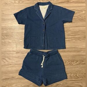 Madewell Blue Button-Up Shirt and Shorts Set